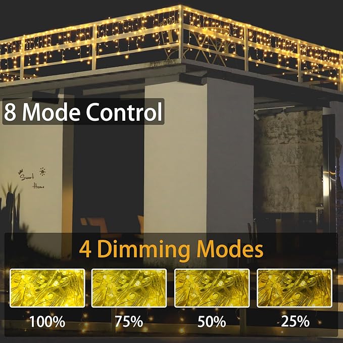 49ft Christmas Lights Outdoor, 640 LED Waterproof 8 Modes String Light with App and Remote Control for Outside House Roof Decorations Indoor Decor-Warm White