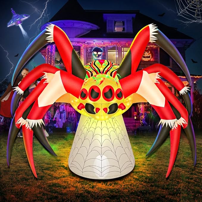 6FT Halloween Inflatables Spider Decoration with Magic Led Light Up Halloween Inflatables Outdoor Decorations Blow up Inflatables for Halloween Holiday Party Lawn Yard Outside Garden Décor