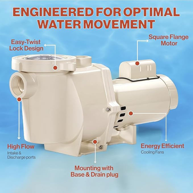 Swimables 011515 WhisperFlo 2 HP Single Speed Pool Pump - High Performance Premium WhisperFlo Pool Pumps Replacement - Quiet, Energy Efficient 2 HP Inground Pool Pump for Maximum Power