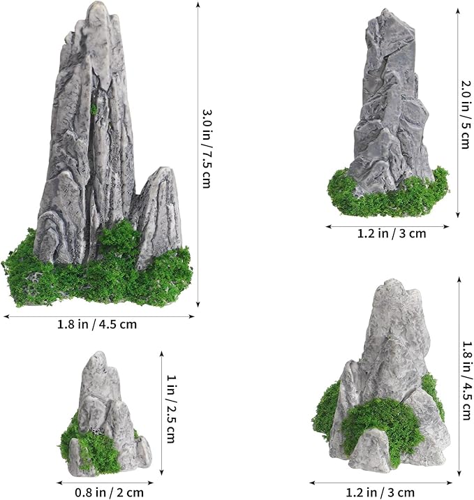 8pcs Miniature Bonsai Rockery Decor, Resin Fake Mountain Figurines, Garden Terrarium Accessories for Desktop and Micro Landscape