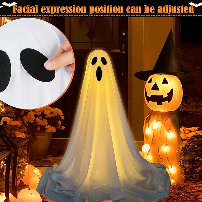 Outdoor Halloween Decorations - 2 Pack Light-Up Ghost Decor with Adjustable Height for Outdoor Porch & Yard, Frightening Standing Ghosts with LED Lights - Scare for a Haunted Halloween