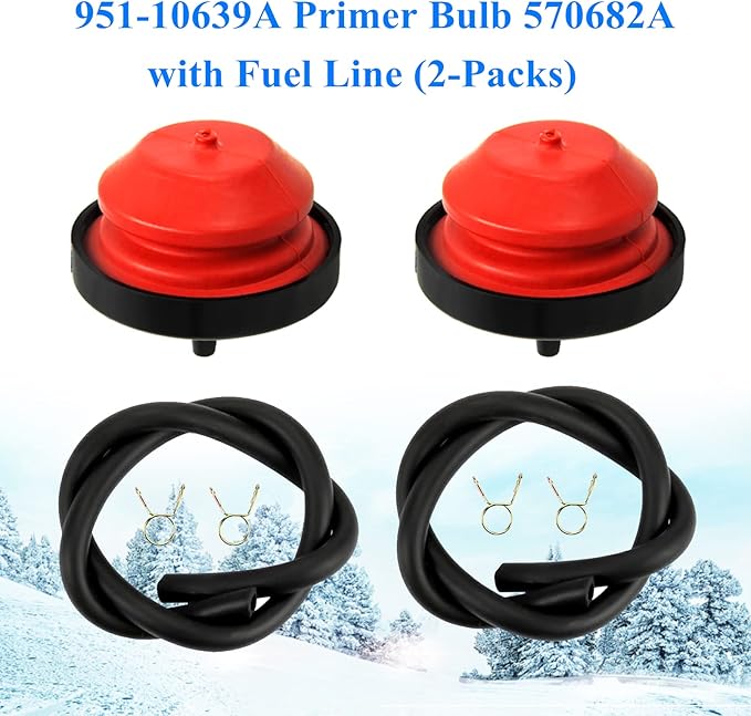 951-10639A Primer Bulb with Fuel Line for MTD Craftsman Troy-Bilt Ryobi Bolens Lawn-Boy Yard Machines Snowblower 751-10639, Replaces Tecumseh 570682A Primer Bulb (Pack of 2)