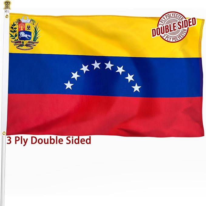 Venezuela Venezuelan Flag 3x5 ft Outdoor, Double Sided 3 Ply Heavy Duty Venezuela National Country Flag, 100% Quality Polyester Venezuelan Banner with Brass Grommets 4 Rows Stitches