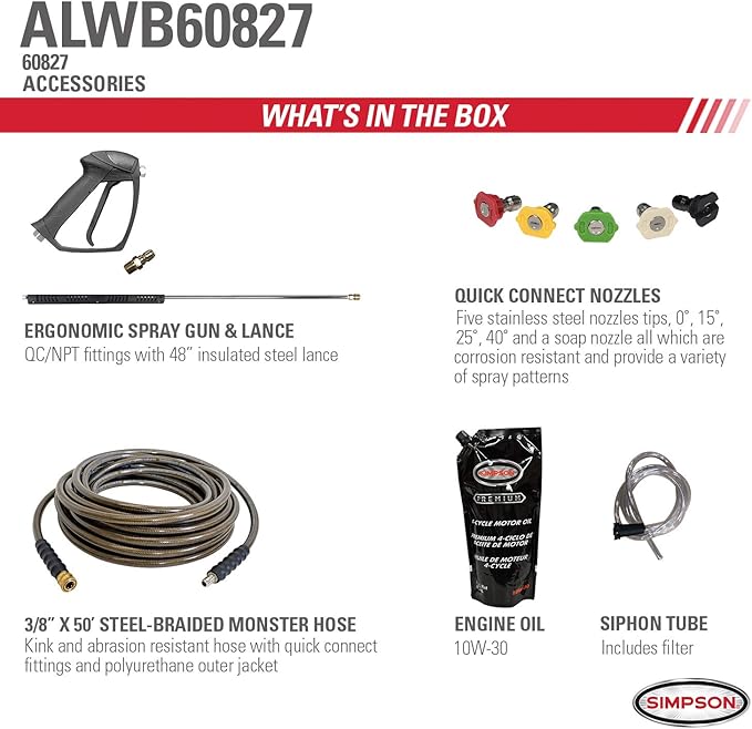 Simpson Cleaning 4200 PSI Gas Pressure Washer, 4.0 GPM Power Washer for Commercial Use, Honda Engine, 50-Foot Steel-Braided Hose, Aluminum Water Blaster, 49-State (ALWB60827)