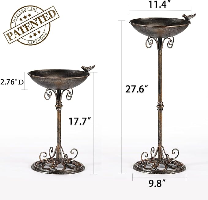 Diam 11.4" W*27.6" H Cast Iron Pedestal Bird Bath, Bird Baths for Outdoors, Seed Tray Garden Yard Decoration