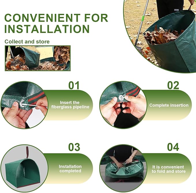 Garden Bags for Debris, 2-Pack 53 Gallon Lawn and Leaf Bags, Large Dustpan-Type Lawn Bag for Collecting Leaves, Reusable Yard Waste Bags, Leaf Bag for Party, Laundry, Camping & Yard Waste Loading