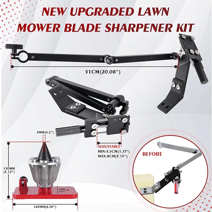 New Upgrade Large Size Lawn Mower Blade Sharpener & Balancer, 15°-45° Adjustable Frame With Ball Bearing Manufacture Handle And High Precision Magnetic Blade Balancer For Many Types Of Blade