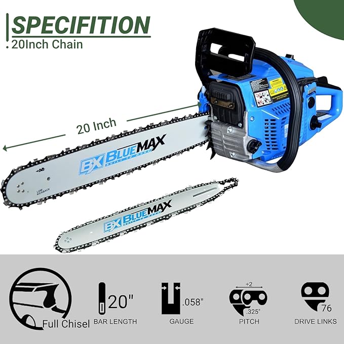 4-Pack 20 Inch Chainsaw Chain .325" Pitch - .058" Gauge - 76 Drive Links Compatible with Blue Max 53543, 52209, 8901, 8902, Oregon 21LPX076G, Stihl 36880050076, 25RM376E and More