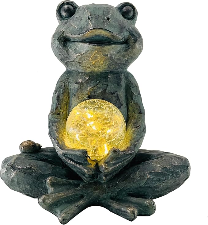 Zen Yoga Frog Garden Statue Ornament, Outdoor Decor, Solar Patio Garden Sculptures & Statues, Gift Ideas for Women
