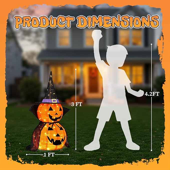 AW 2Pcs 3FT Halloween Collapsible Pumpkin LED Jack-O-Lantern Outdoor Decoration
