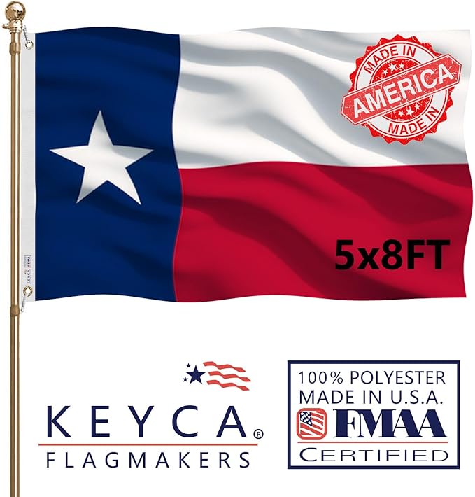 Texas State Flag 5x8 FT Made in The USA- Heavy Duty Vibrant Colours Double Sided Texas TX Flag with 3 Brass Grommets for Home/Company/Indoor Outdoor Decoration