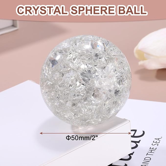 uxcell 50mm/2" Crystal Sphere Ball Ice Cracked Glass Solid Decorative Sphere Crystal Ball Prop Ornament for Feng Shui Divination Fortune Telling Tabletop Fountain Decoration, Clear
