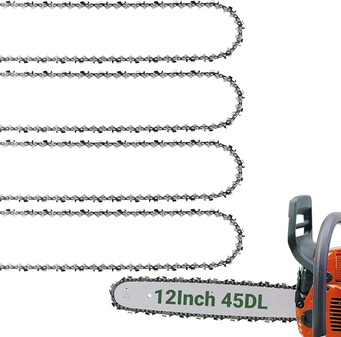12 Inch Chainsaw Chain .050" Gauge, 3/8" LP Pitch, 45 Drive Links Compatible with Craftsman 358.34101,Echo CS-2511T,SUNJOE SWJ698E Greenworks,Poulan,Remington,Ryobi,12" Replacement Chain 4Pack