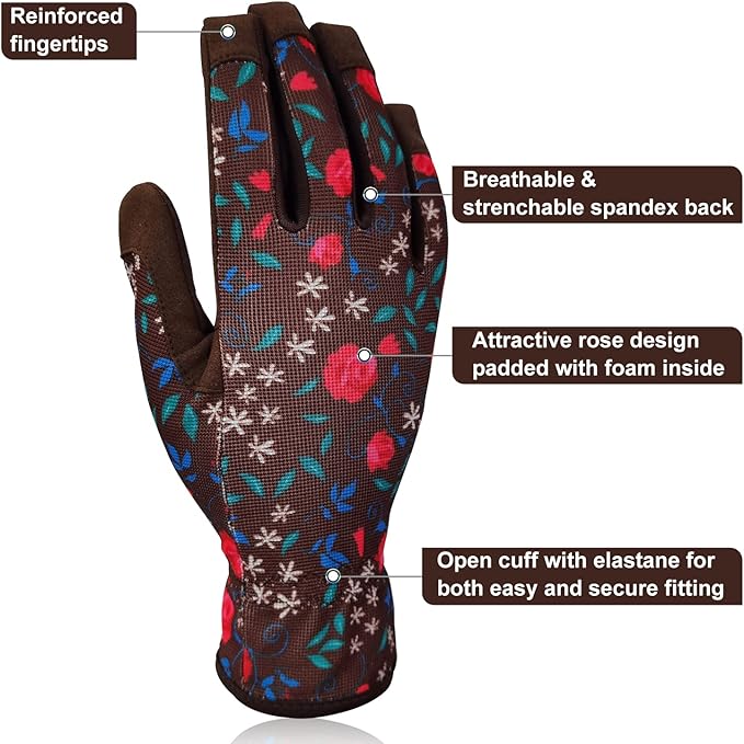 Gardening Gloves for Women, Synthetic Leather Comfortable Breathable Non-Slip Flexible,for Gardening/Yard/Working