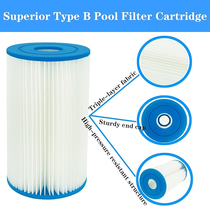 Type B Replacement Pool Filter Cartridge for in-tex 29005E Swimming Pool Filter 2500 GPH Filter Pumps Above Ground Pools (2 Pack)