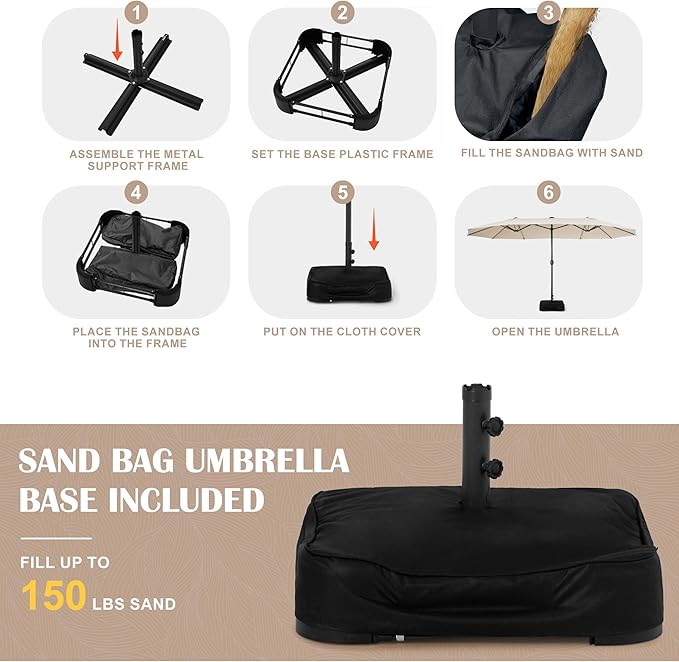 Sundale Outdoor 15ft Large Patio Umbrella with Base Included and Umbrella Cover, Outdoor Double-Sided Umbrella