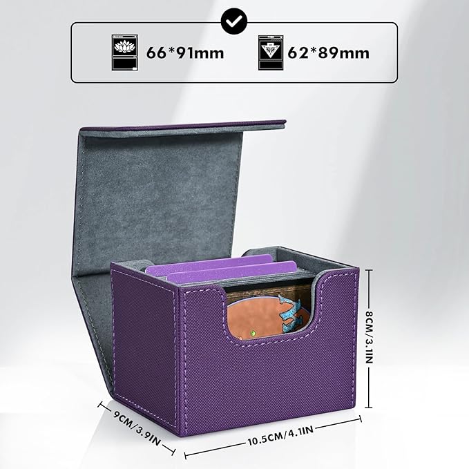 ZLCA Card Deck Box for Trading Cards, MTG Commander Deck Box Holds 120+ Single Sleeved, Leather Magnetic Card Storage Case Fits for TCG CCG Magic (Purple)