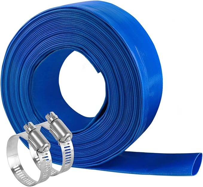 Eastrans 1 IN x 50 FT Pool Backwash Hose, Heavy Duty Flat Discharge Hose, Weather and Burst Resistant, Best Hose for Inground Pools, Filter & Drain Hose