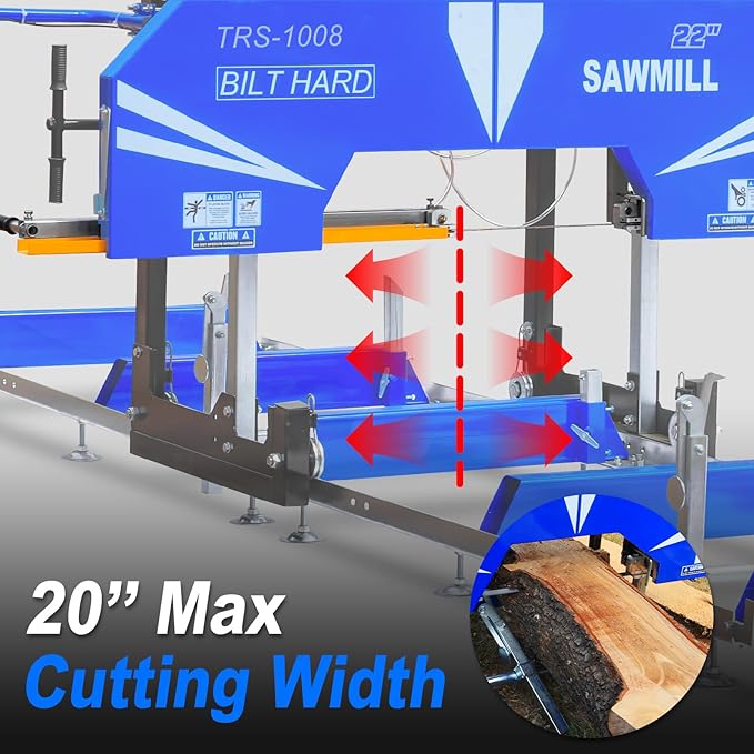 BILT HARD 22" Portable Sawmill with 270cc 9HP 4-Stroke Gas Engine, 20'' Board Width, 13' Track Length, Cuts Logs Up to 22" Dia x 129" L