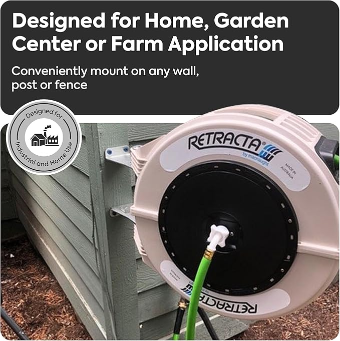 Macnaught Retractable Garden Hose Reel, 82 Ft Water Hose Reel Heavy Duty Retractable Hose with Metal 180° Swivel Rotation Bracket for Wall Mount - Beige