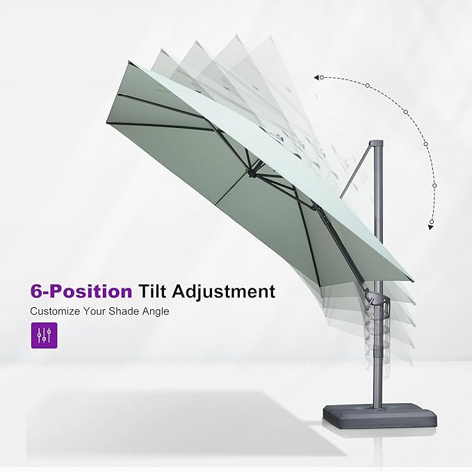 PURPLE LEAF 9 FT Outdoor Umbrella with Base Patio Cantilever Aluminum Umbrella with 3 Years Fade Resistance Recycled Fabric Offset Square with 360-degree Rotation for Deck Pool Garden, Mint Green