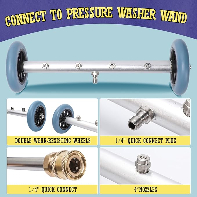 16 Inch Undercarriage Pressure Washer Attachment, Pressure Washer Undercarriage Cleaner, Under Car Washer Attachment with 3 Extension Wand, 4000 PSI
