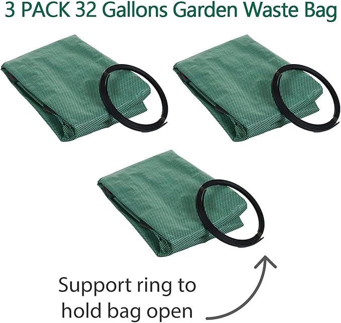 3-Pack 32 Gallon Garden Waste Bag Leaf Bags Reusable Heavy Duty Waste Bags Perfect for Garden, Lawn, Leaf/Leaves, Yard Debris Storage and Garden Accessories