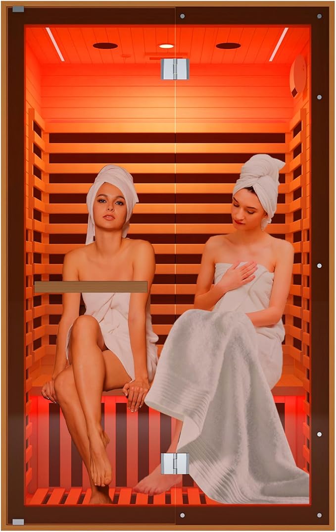 Infrared Sauna 2 Person,Far Infrared Home Sauna Room,1950W Light Therapy Lamp Dry Sauna for Home, Canadian Hemlock Indoor Sauna Spa with Oxygen Bar,Wooden Infrared Light Sauna