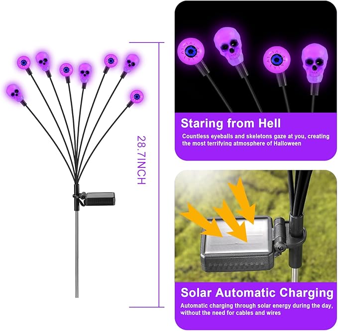 Solar Lights Outdoor,Halloween Decorations Outdoor, Scary Eyeball Lights,4PACKS 32LED,IP65 Waterproof,Halloween Decor for Garden/Yard/Patio/Lawn/Pathway(Purple)