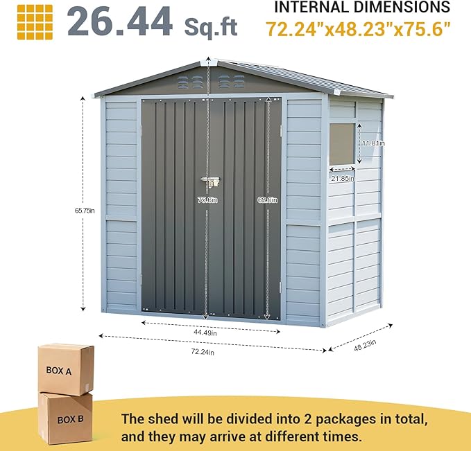 Galvanized Steel Frame & Solid Cedar Wood Wall Shed | 4x6ft Outdoor Storage Shed with 9-Level Wind Resistance & 10-Grade Waterproof Roof, Lockable Double Doors & 2 Windows for Garden Patio