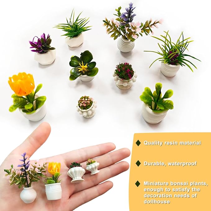 Dollhouse Plants and Flowers, 24Pcs, Miniature Bonsai Plants, Mini Potted Plants, Models Tiny Fake Greenery Ornaments for Dollhouse Decoration