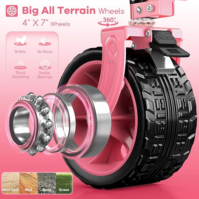 48" L Collapsible Wagon Cart Foldable, 560lbs Weight Capacity 300L Heavy Duty Folding Beach Wagons with Big All-Terrain Wheels, Utility Carts for Groceries, Shopping, Camping, Sports - Pink