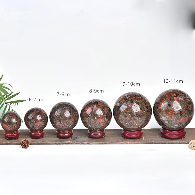 JIC Gem Brazilian Red Agate Crystal Sphere Gemstone Sphere Red Healing Crystal Ball with Display Stand Home Decor Meditation Grid Energy Balance (80-90mm)
