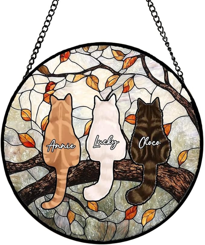 Custom Cat Portrait Stained Glass Window Hanging Light Catcher, Pet Memorial Stained Glass Photo, Cat Memorial Gift Pet Loss Gift