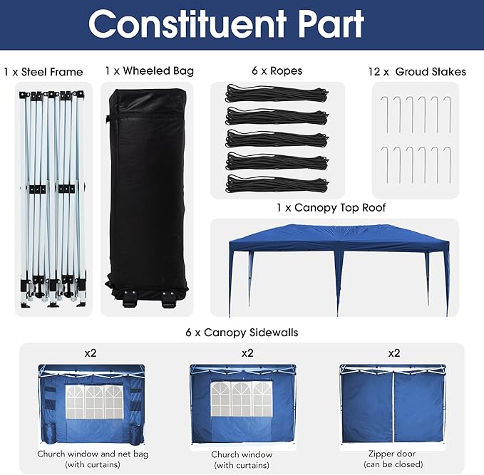 Sundale Outdoor Pop up Canopy with Sidewalls, 10x20 Commercial Foldable Heavy Duty Patio Tent, Waterproof UPF 50+ Tent with Roller Bag for Event, Party, Wedding, Navy