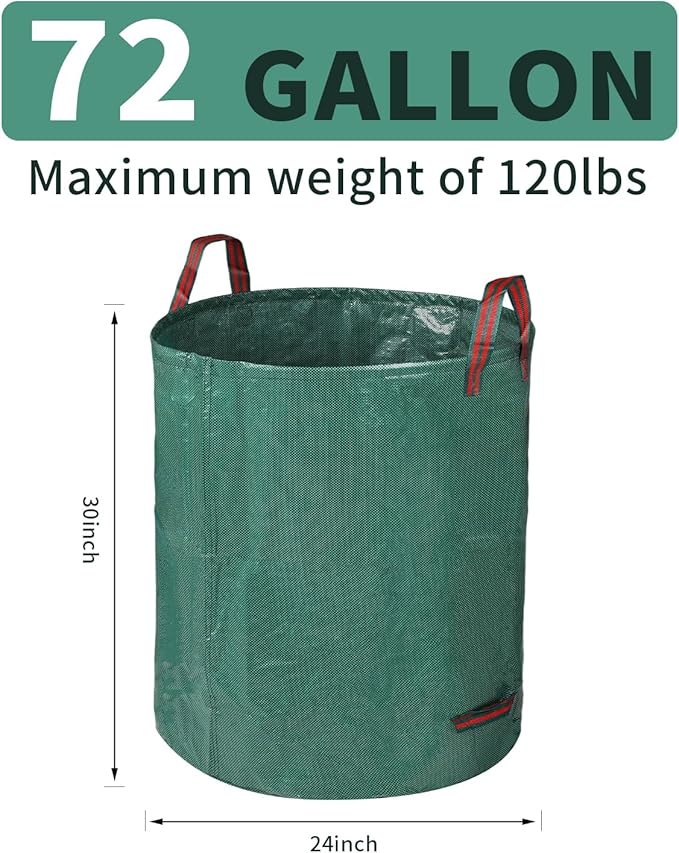 3 Pack Yard Waste Bags 72 Gallon Lawn and Leaf Bags, Reusable Heavy Duty Garden Bags for Collecting Leaves, Waste Container for Clean Up Outdoor Debris Leaves Grass Clippings