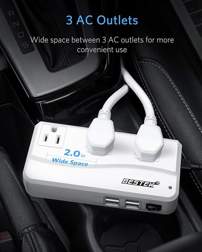 BESTEK 200W Power Inverter DC 12V to 110V AC Inverter with 4.2A 4-Port USB Car Adapter [ETL Listed]