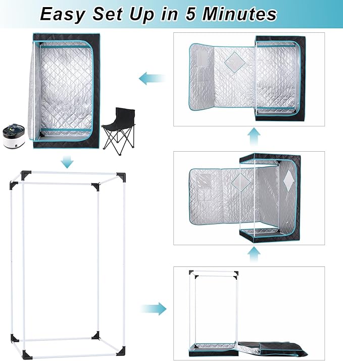 Portable Steam Sauna Box for Home Spa, Steam Saunas for Home, Full Body Sauna Tent for Relaxation, 1500W & 4L Sauna Steamer Machine, Remote Control, Foldable Chair (Black)