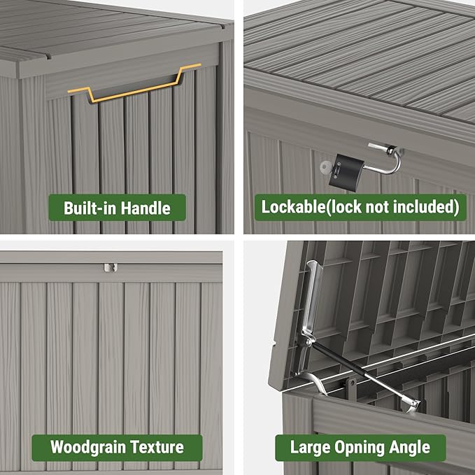 Mars Villa 120 Gallon Outdoor Storage Box, Waterproof Deck Box, Large Outside Storage Bin for Patio Furniture Cushions, Pool Supplies, Garden Tools, Weatherproof, Grey