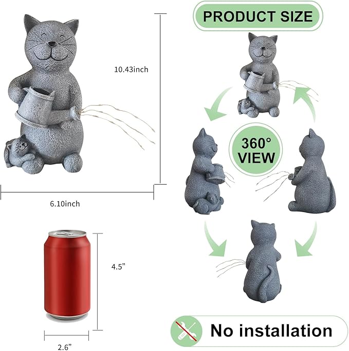 Solar Cat Outdoor Statue and Figurine Lights, Loving Cat for Patio, Balcony, Yard, Lawn-Unique Housewarming Gift for Mom Grandma