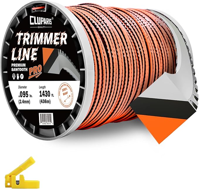 Cluparis 5-Pound Heavy Duty Sawtooth Trimmer Line .095-inch, 0.095" Sawtooth Weed Eater String Fits Medium & Heavy Grass & Weeds, 095 Trimmer String for Universal Weedeater Line of Premium Nylon