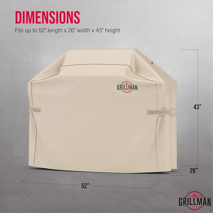 Grillman Premium Grill Cover for Outdoor Grill, BBQ Grill Cover, Rip-Proof, Waterproof, Top Heavy-Duty Large Grill Covers for Outside, Barbecue Cover & Gas Grill Covers (52" L x 26" W x 43" H, Tan)