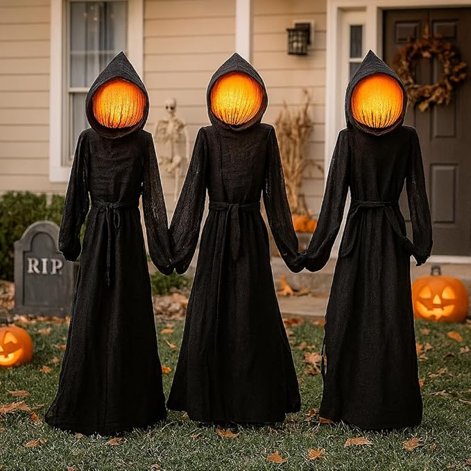 Evergreen Halloween Stakes, Outdoor Safe Spooky Garden Statues, Halloween Yard Decoration for Home Grass Lawn or Patio (Reaper, Set of 3)