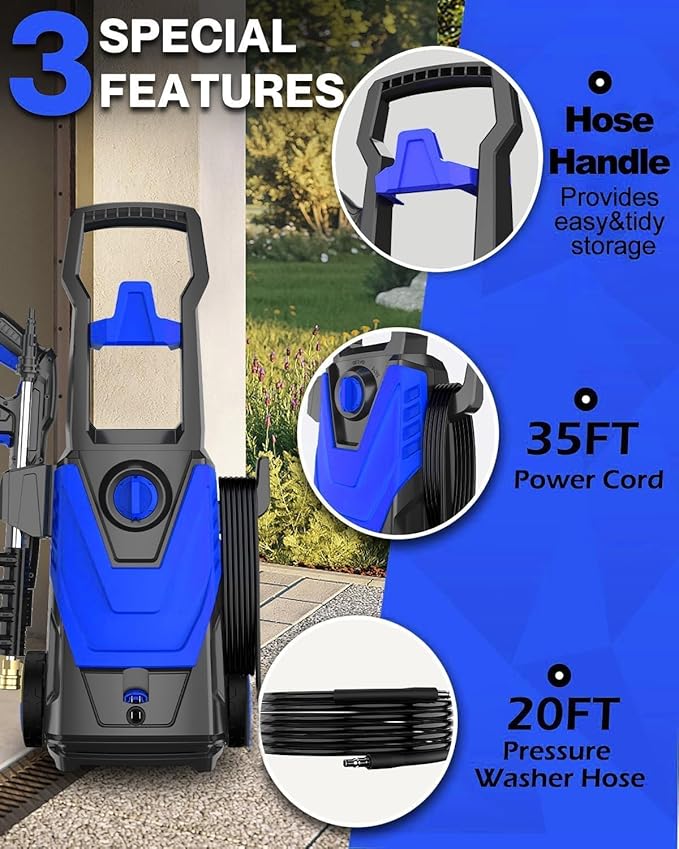 AgiiMan Pressure Washer, Power Washer, High Pressure Cleaner for Cars, Patios, Driveways, Blue