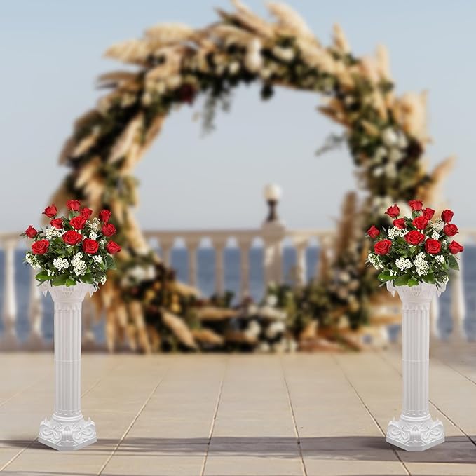 Roman Columns Wedding Column Stand Roman Pillar Plant Stand Plastic Greek Column Statue Pedestal Flower Pot Holder Decor, Wedding Event Party Elegant Decorative Column (White, 2Pcs, 10.63x34.65 Inch)