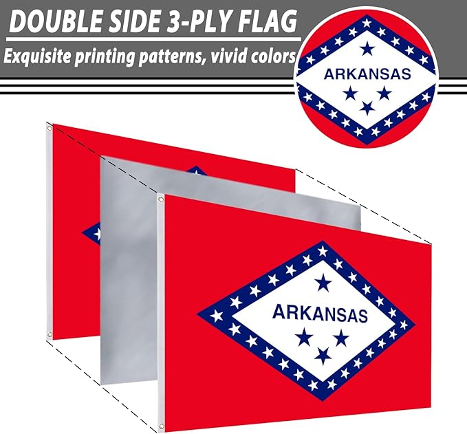 FLAGWIN Arkansas Flag 3x5 FT - 3 Ply Double Sided Polyester Arkansas State Flag with Brass Grommets - Vivid Color and Fade Proof State of Arkansas Flags 3x5 Outdoor