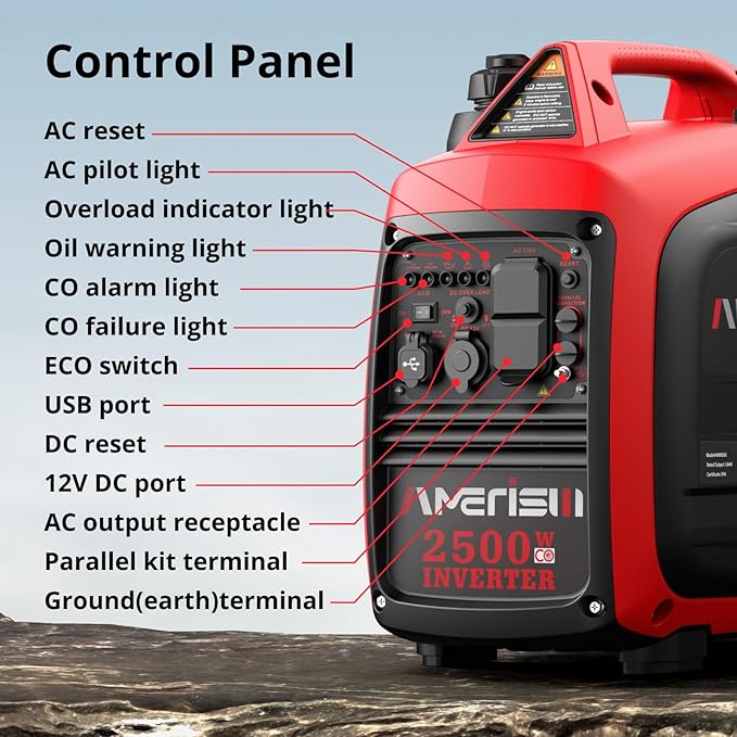 Gas Powered Inverter Generator 2500W - Super Quiet Gas Generator with CO Sensor, EPA 2025 Compliant for Camping, Tailgating, and Home Use