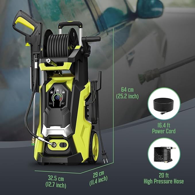 Pressure Washe Touch Screen Adjustable Pressure Power Washer with 4 Quick Connect Nozzles,Inlet Hose & Filter, Foam Cannon for Cars/Fences/Driveways Cleaning