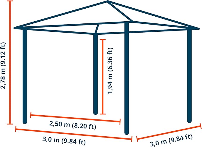 TOOLPORT Hardtop Gazebo 10x10 ft with Steel Roof - 4 Side Panels in Champagne - Approx. 3.54x3.54 in Aluminium Poles