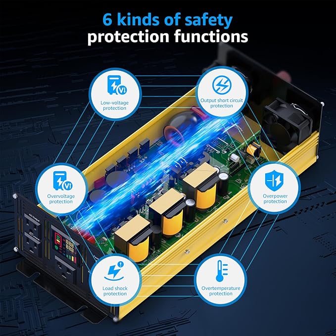 XWJNE 2000 Watt Pure Sine Wave Inverter 12V DC to 120V AC 4000W Peak Power Converter with LED Display and Remote Controller for Home, RV, Truck, Off-Grid Solar